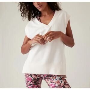 NWT Athleta Retroterry V Neck Sweatshirt XS White Oversized Sweater Vest Preppy